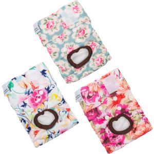 CuteBone Dog Diapers Female Washable Small Medium Large 3 Pack Reusable Doggie Diapers Puppy Period Pants for Doggy Heat Cycle Peeing D14S (S)