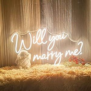 Will You Marry Me Neon Sign 25.2"×15" Warm White with Lights for Proposal Wedding Decorations Large Marry Me Sign for Engagement, Romantic Neon Sign Wall Art for Wife (25 x 15)