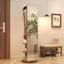 Solid Wood Rotary Full Length Mirror Coat Rack, 70" x 20" Oversize Standing Mirror Full Length, Floor Mirror for Bedroom, Living Room, Entryway (Walnut)