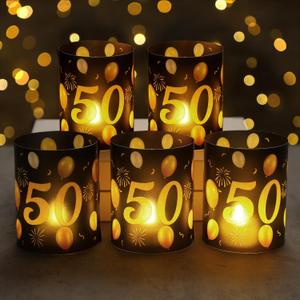 10 Sets 50th Happy Birthday Centerpieces for Table Black and Gold Birthday Decorations Lantern Boxes with Tea Lights Candles Centerpieces for Men Women 50th Party Supplies