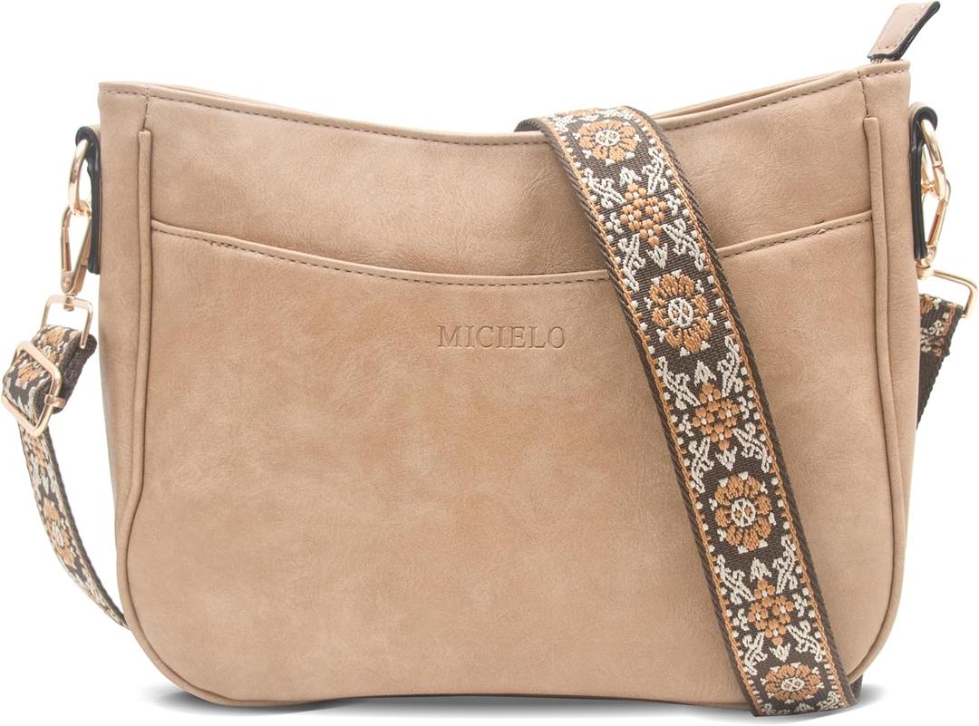 Vegan Leather Crossbody Bags for Women, Medium Cross Body Purse with Wide Adjustable Strap LightWeight (Khaki)