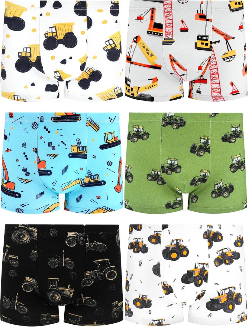 Boys Soft Cotton Boxer Briefs, Tagless Underwear for Toddlers & Kids, Breathable, Assorted Prints, 6-Pack, 8-10