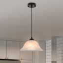 Kitchen Pendant Lights Over Island, 11.8 Inch Alabaster Pendant Light with Frosted, Glass Kitchen Hanging Lights 1 Pack, Black Farmhouse Pendant Lights for Kitchen, Dining Room