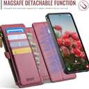 for Samsung Galaxy S26 Wallet Case Magnetic [Compatible with Magsafe] [RFID Blocking Card Holder] [Zipper] [Strap] Detachable Drop-Proof Protective Phone Cases for Galaxy S26-6.3", Burgundy
