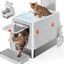 XL Enclosed Stainless Steel Litter Box with Lid,Covered,Light Gray