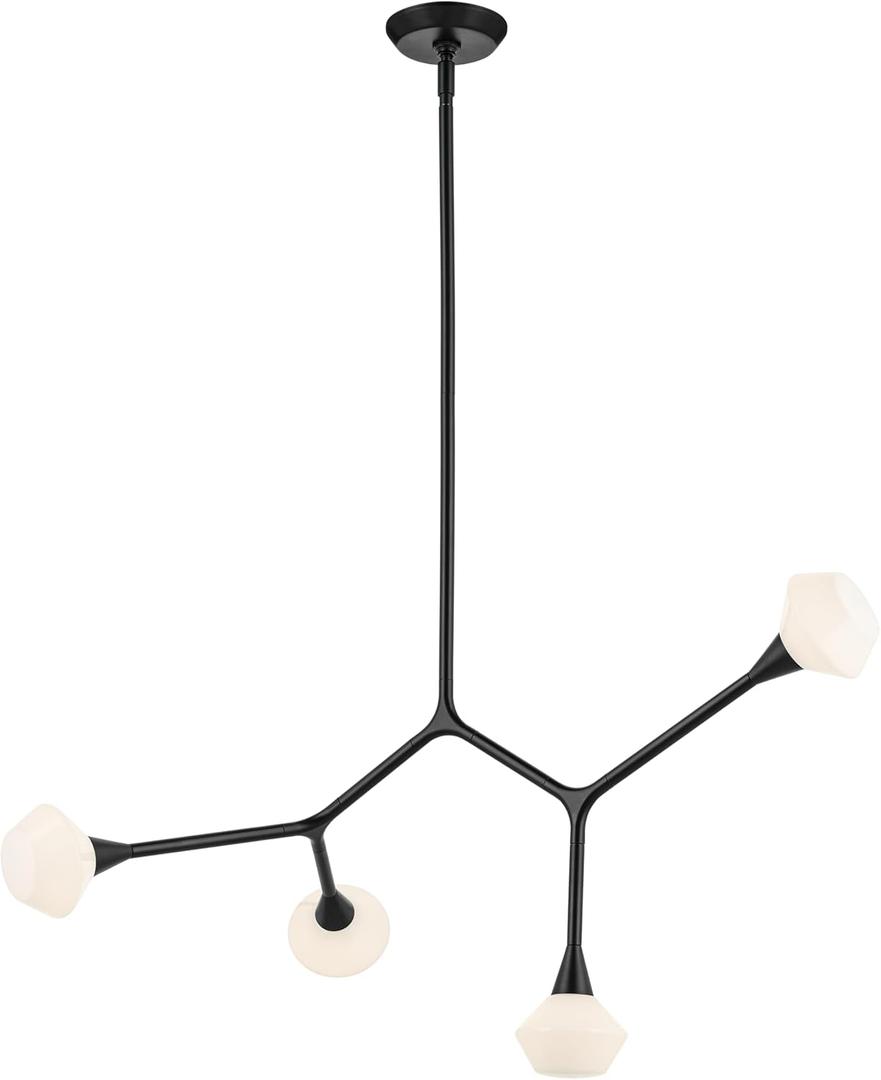 Kichler Cassius 4-Light Convertible Chandelier, Soft Modern Light with Opal Glass in Black, Sloped Ceiling Compatible, for Dining Room (19.75" x 5.25" x 39.5"), 52762BK