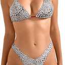 SUUKSESS Women Halter String Two Piece Bikini Sets Reversible Thong Swimsuit (Medium, 105 Red Leopard)