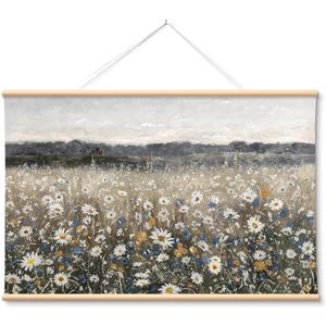 VIYYIEA Extra Large Canvas Wall Art, 36x54 Inch Vintage Wildflower Landscape, Neutral Floral Meadow Wall Decor for Living Room or Bedroom, Above Sofa (Blooming Field Flowers)