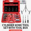 Kolvoii Cylinder Hone Tool Set with Tool Box, Adjustable Engine Cylinder Honing Tool for Sizes 3/4" to 7" Cylinders, 1-1/8", 3" and 4" Diameters with Extra 11 Piece Replacement Honing Stones 220 Grit (Red)