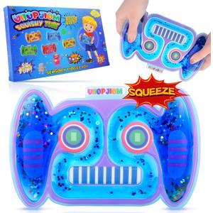 Sensory Fidget Toys for Boys Age 4 5 6 7 8-12 Year Old, Autism Calming Down Car Travel Toys, Autistic Squishy Tube Stress Relief Robot Toy Airplane Travel Games for Kids,Toddler Easter Basket Stuffers (Blue)