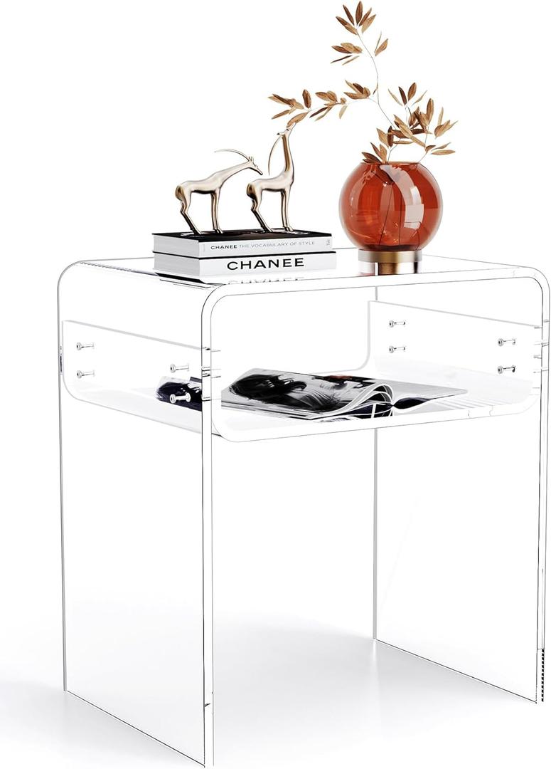 Clear Acrylic End Table 2-Tier Bedside nightstand for Living Room Bedroom Home Decor (Clear) (Clear)
