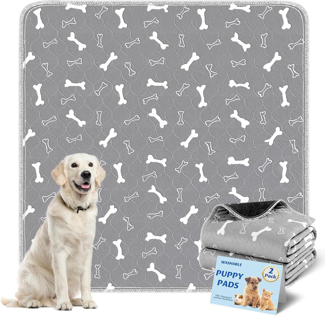 Washable Pee Pads for Dogs Large 48" x 48" 2-Pack Reusable Puppy Pads Pet Training Pads, Fast Absorb Dog Mats, Waterproof Whelping Pad, Non-Slip Protects Against Urine Leakage (Gray)