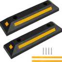 Heavy Duty Rubber Curb Car Stop | 2-Pack Curb Garage Vehicle Floor Stopper for Parking Safety with Reflective Yellow Stripes, Rubber Parking Curb Guide for Cars, Trucks, RVs, and Trailers