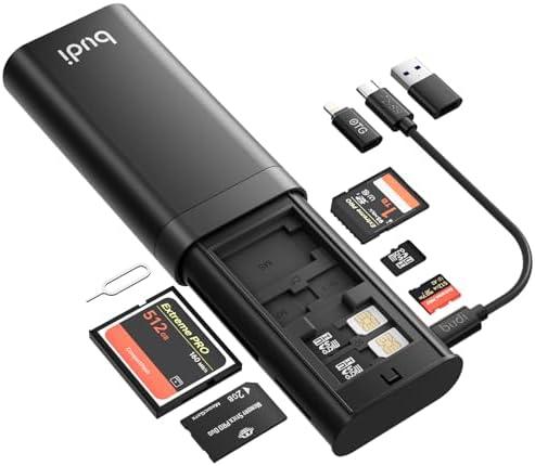 BUDI Multifunctional SD Card Reader, SD/TF/Micro SD/CF/MS/M2 7-in-1 5Gbps High-Speed Memory Card Reader USB 3.0 Type-C Interface Carrying Case Holder for Cameras, Smartphones, Drones, Action Cameras