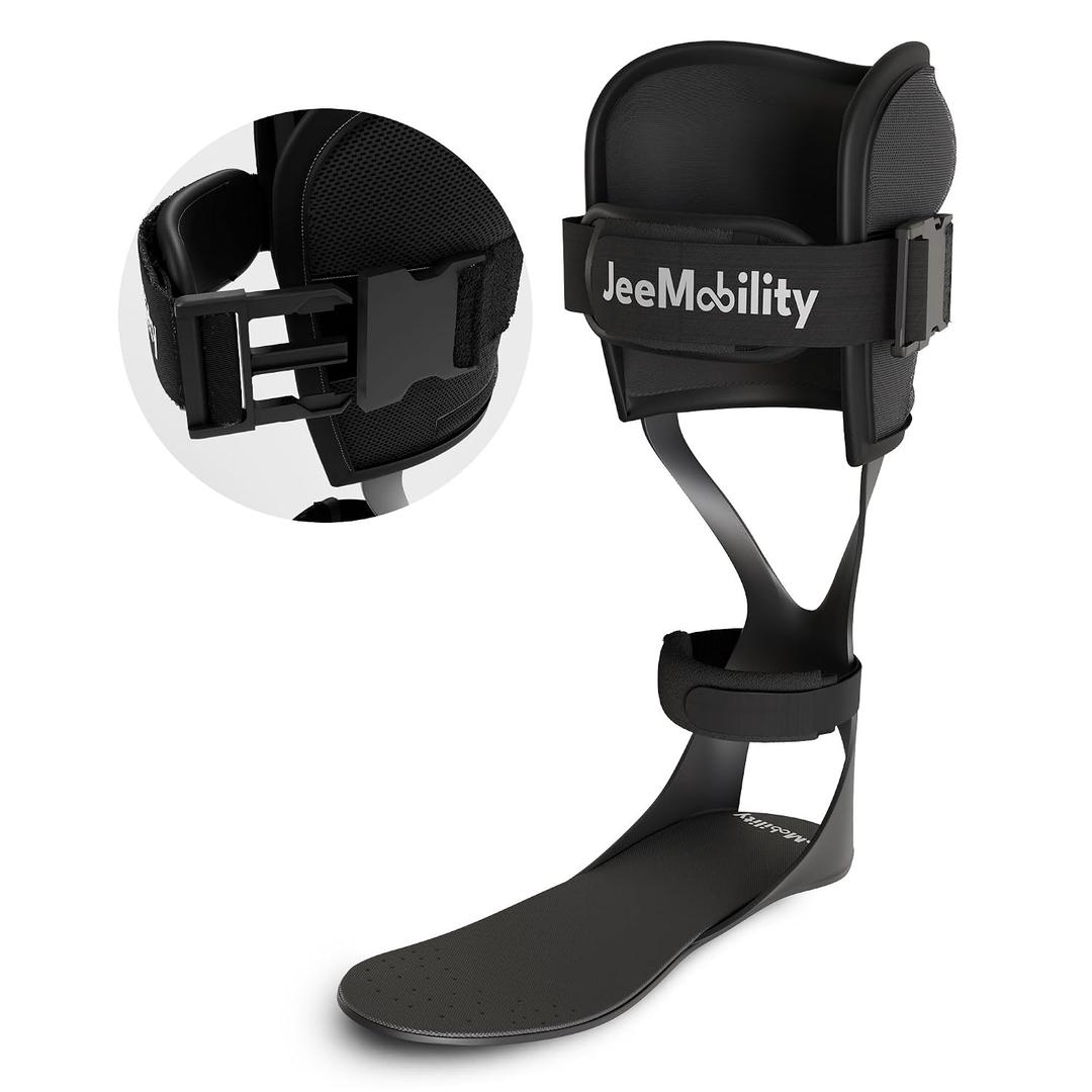 AFO Foot Drop Brace for Men & Women, Drop Foot Brace for Walking & Support, Dorsiflexion Assist AFO Ankle Brace & Ankle Stabilizer, Left Foot, Black, Large