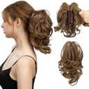 CJL HAIR Claw Clip Short Ponytail Hair Extensions DIY Bendable Metals Messy Bun Hair Piece for Wonen Wavy Curly Synthetic Fake Hairpieces Dark Brown/Golden Blonde