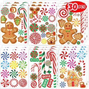 Christmas Candy Cane Stickers for Crafts 420PCS 3D Peppermint Candy Sticker Bulk Holiday Gingerbread Man House Sticker for Envelopes Cards Candyland Party Supplies Favors