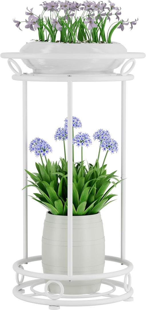 YIUKEA Plant Stand Indoor Outdoor - Metal Planter Holder Shelf Tall Tiered Flower Pot Display Organizer Rack for Garden, Patio, Living Room, Bathroom, Office (White)