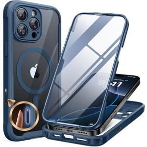 Miracase for iPhone 16 Pro Max Case 6.9'', [Bubble Free] Full-Body Bumper Phone case with Built-in Full Glass Screen &Lens Protector,Compatible with MagSafe,Drop Proof 16 Pro Max Cover,Blue