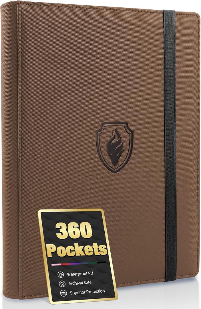 Premium 9 Pocket Card Binder for 360 Cards, Fabmaker PU Cover Trading Card Binder, Sturdy Card Collection Album, Sleek Card Holder Folders for Game Cards & Sports Cards, Brown