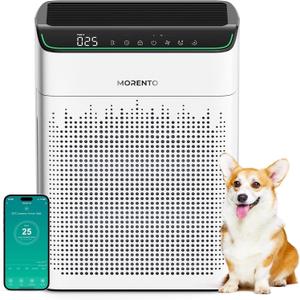 MORENTO Air Purifiers for Home Large Room Up to 1290 ft with PM 2.5 Air Quality Monitor, Wi-Fi and Alexa compatible, HEPA Auto Mode Double-sided Air Inlet for Smoke and Odor, 23db, MR5866, White