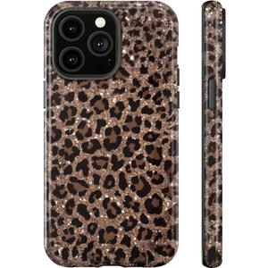 for iPhone 13 Pro Case,Luxury Sparkle Leopard Print Pattern Vintage Cheetah Design,Dual Layer Soft TPU Hard PC Bumper Case,Protective Phone Cover for Women Girls-Brown Leopard Print