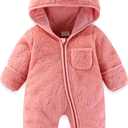 Newborn Baby Bear Outfit With Fold-Over Mittens and Footies Girls Boys Winter Fleece Clothes Hooded Romper Snowsuit (3-6 Months, Pink)