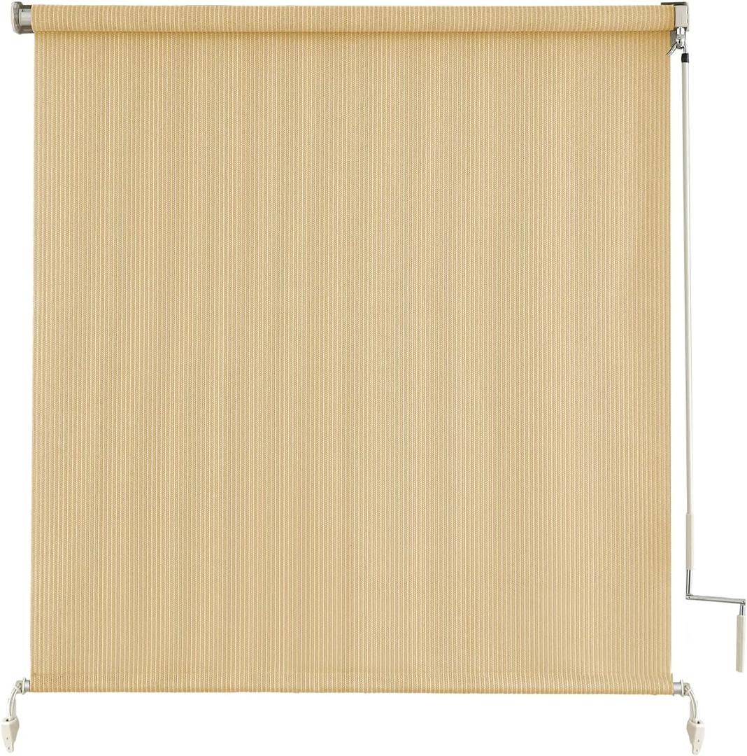 sunoff Outdoor Roller Shades, Cordless Patio Roller Up Blinds with Shade Cloth for Porch Gazebo Pergola Balcony Backyard, 2 Poles & 1 Fabric, Wheat, 60" Wx96 H | Wheat, 60"Wx96"H, Shade Cloth for Porch Gazebo Pergola Balcony Backyard, 2 Poles & 1 Fabric