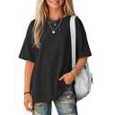 Yooo's Vivi Girls Oversized T Shirts Short Sleeve Crewneck Kids Summer Tops Teen Casual Basic Tees 5-14 Years(11-12 Years,Black)