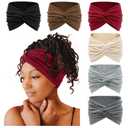 Tobeffect Wide Headbands for Women, 7'' Extra Large Turban Headband Boho Hairband Hair Twisted Knot Accessories, 6 Pack (Absolute Delight)
