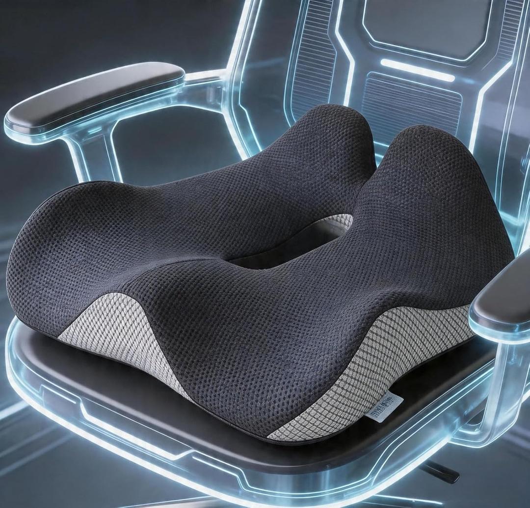 18x16.5 Inch Memory Foam Seat Cushion for Office Chair, Contoured Chair Pad | Washable Mesh Cover, Non-Slip Bottom and Carry Handle, Perfect for Long Sitting, Car Seats, Short Drivers & Wheelchair