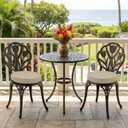 Outdoor Round Chair Cushions 15 Inch, Fade-Resistant & Water-Resistant, Bistro Chair Seat Pads for Porch Garden Balcony Patio Furniture Stools, Non-Slip Bottom, Set of 2, Natural