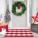 Ckorzen Red and White Plaid Rug, 28" x 43" Christmas Front Porch Outdoor Rug, Handwoven Cotton Washable Rug for Layered Door Mats, Holiday Entryway and Home Dcor