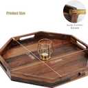 20 Inches Extra Large Octagonal Black Walnut Wood Ottoman Tray with Handles, Serve Tea, Coffee Classic Wooden Decorative Serving Tray