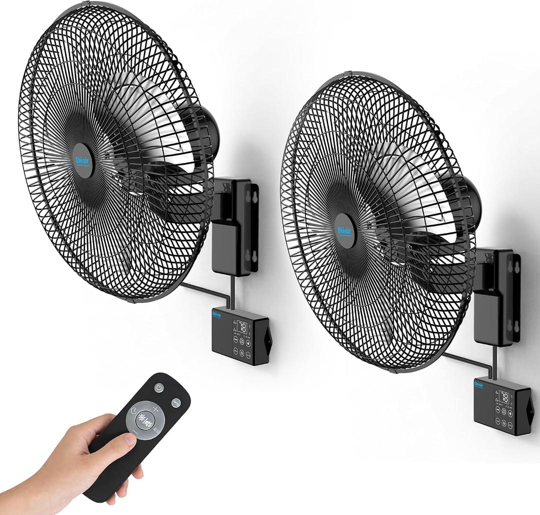 2PCS 18" Wall Mounted Fan with Thermostat & Remote, Oscillating Fan | Wall Mount Fan, 1-18H Timer, 3-Speed 4200 CFM High Velocity Industrial Wall Fan for Garage, Farm, Patio, Workshop, Barn