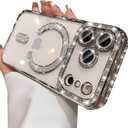 Magnetic Clear Glitter Case for iPhone 17 Pro, [Compatible with MagSafe] Cute Bling Sparkly Diamond Rhinestones with Camera Protector TPU Bumper Women Girls Case for iPhone 17 Pro 6.3",Silver