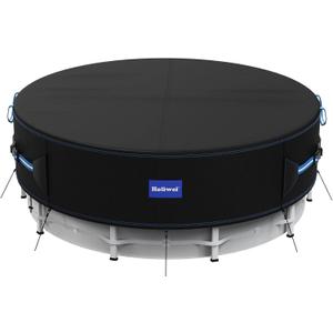 24 Ft Round Pool Cover with Reflective Strips, 420D Swimming Pool Cover for Above Ground Pools, Solar Cover with Drawstring and Ground Nails for Dustproof, UV Protected 24 Ft Round Pool Cover with Reflective Strips, 420D Swimming Pool Cover for Above Ground Pools, Solar Cover with Drawstring and Ground Nails for Dustproof, UV Protected