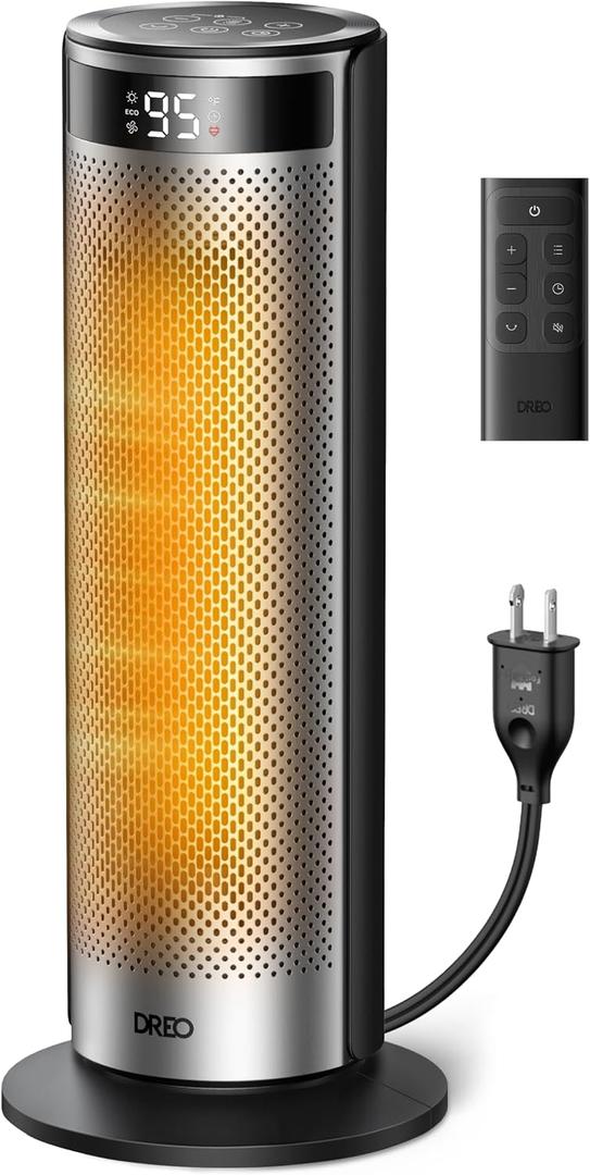 DREO Space Heater for Large Room, 20 Inch Electric Heaters with DREO FortPlug for Indoor Use, 8 Safe Protection Tower, 70 Oscillation, PTC Ceramic with Remote, Quiet, 12H Timer, Bedroom, Office