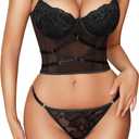 Avidlove Lingerie Set for Women Sexy Lace Bra and Panty Set 2 Piece Lace Babydoll (Large, Black)