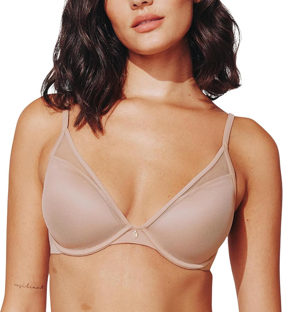 ThirdLove Classic Plunge Bra, Sexy Underwire V-Neck Bra for Small Breasts, Low Cut, No-Show Lines, Women's Everyday Comfort (36C, Taupe)