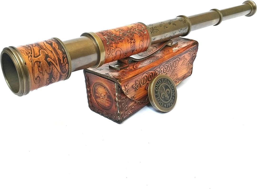 Nautical Handheld Pirate Brass Telescope with Box/Case,Sailor Home Decor Pirate Captain Boat (14") Rustic Vintage Home Decor