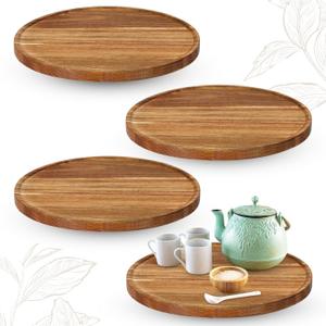 Kigley 4 Pcs Acacia Wood Lazy Susan Organizers Lazy Susan Turntable for Cabinet Non Skid Kitchen Tray for Counter Pantry Spice Salt Pepper Olive Oil Table Organization and Storage (10 Inch)