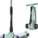 LOL-FUN Toddler Scooter for Kids Ages 3-12 Years Old Boy Girl with 3 Wheel LED Lights, Extra-Wide Childrens Foldable Kick Scooter Kids Ages 3-5 with 4 Adjustable Height and Lean-to-Steer (Mint Green)