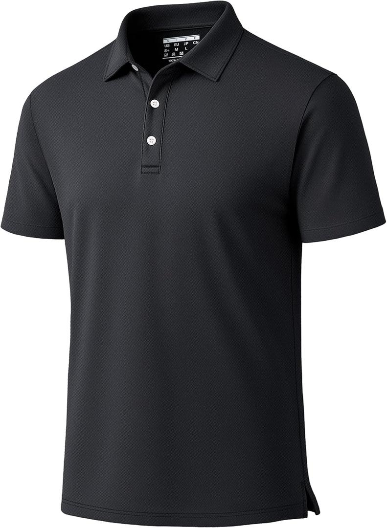 Boladeci Men's Golf Polo Shirts Short Sleeve Performance Quick Dry Breathable Work Business Casual Shirts (Black, L)