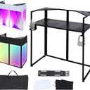 Portable DJ Booth Facade,DJ Table,Heavy-Duty DJ Table Stand Portable Booth,Iron Plate Surface DJ Facade Booth,with Carry Bag & Hook & Cup Holder (41.3"L x 20.4"W x 43.3"H), 43.3"x41.3"x20.5"