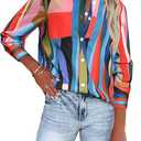 siliteelon Womens Button Down Shirts Dress Shirts Long Sleeve Wrinkle Free Collared Work Blouses Casual Print Chiffon Top (Large)