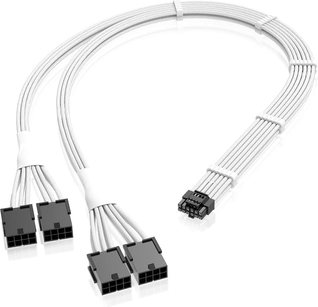 EZDIY-FAB GPU Power Sleeved Cable Extension, 16pin(12+4) 12VHPWR PCIe 5.0 Connector Male to 4X PCIE 8 PIN for RTX 3090Ti/RTX4090/RTX4080, with Pre-Installed Cable Combs-16AWG/White