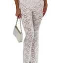 Lace Flare Pants for Women - Sexy See Through Mid-Waist Bell Bottom Leggings Trousers Party Clubwear White L