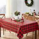Newbridge Holiday Buffalo Plaid Vinyl Christmas Tablecloth with Flannel Backing, Red & Black Rustic Cottage Check, Wipe Clean, 60 x 120 Inch Rectangle