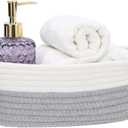 Bathroom Countertop Organizer Basket, Cotton Rope Woven Storage Basket Toilet Paper Decorative Basket for Bathroom, Bedroom, Living Room, Entryway 13"x6.3"x4.3" (Off White/Gray)